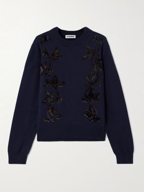 Jil Sander Embroidered merino wool sweater Navy