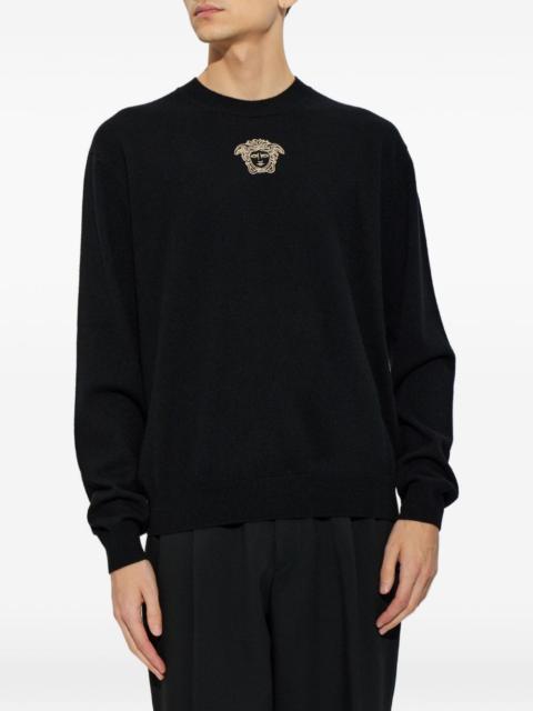 VERSACE embroidered cashmere knit crewneck sweater