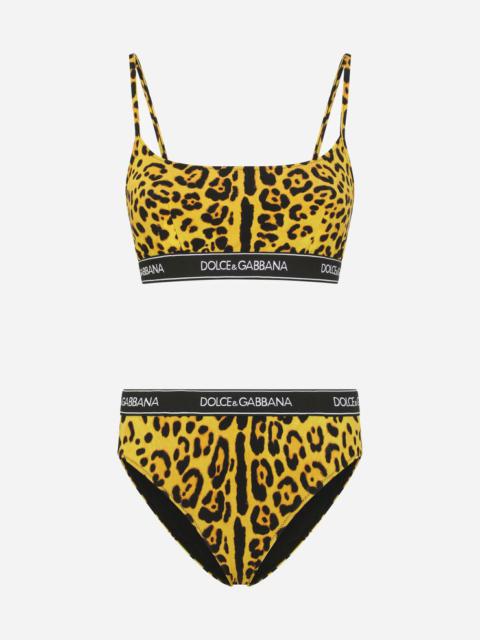 Dolce & Gabbana Neon leopard-print bikini with branded elastic