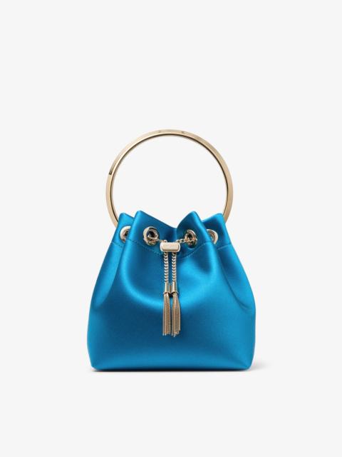 JIMMY CHOO Bon Bon Lagoon Satin Bucket Bag