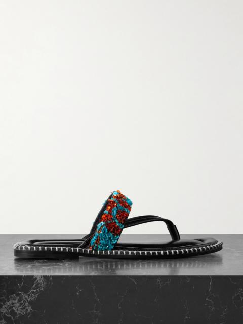 Dries Van Noten Embellished Whipstitched Leather Sandals
