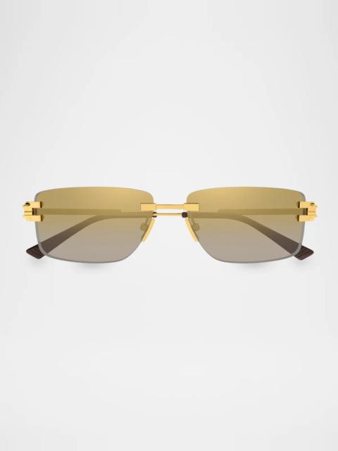 Bottega Veneta Men's BV1511S Step Ribbon Rimless Metal Rectangular Sunglasses