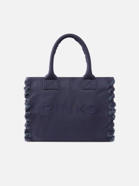 PINKO MEDIUM BEACH SHOPPING TOTE IN CANVAS WITH LOGO AND FRAYING