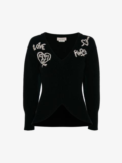 Wool Tree Graffiti Jumper in Black/crystal