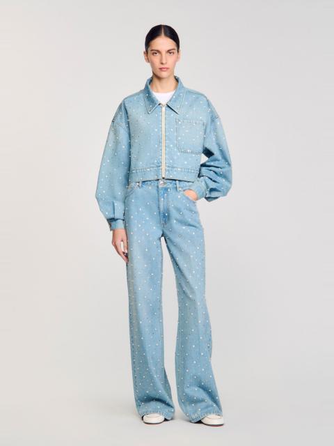 Sandro BEADED AND RHINESTONE DENIM JACKET