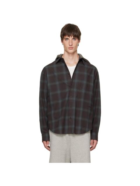 We11done Brown Hooded Check Flannel Shirt