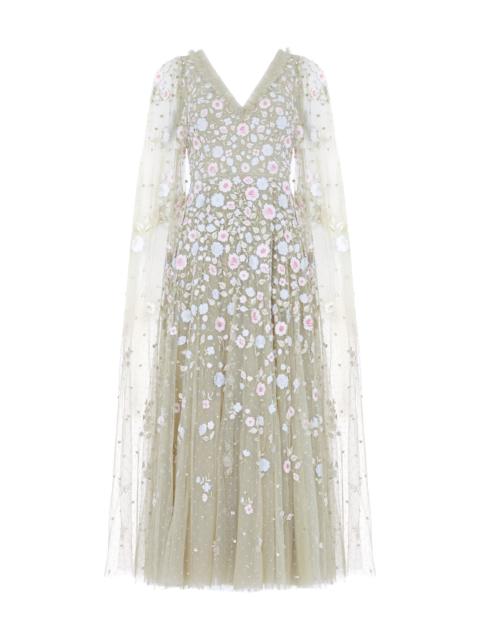 Needle & Thread Ethereal Blooms Cape Sleeve Ankle Gown