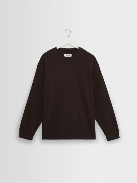 Wax London Hayden - Dark Brown Textured Organic Cotton Long Sleeve T-Shirt