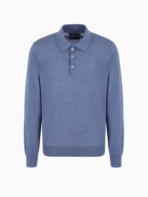 Long-sleeved polo shirt in virgin wool