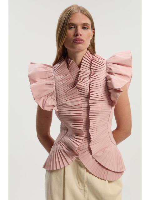 KAREN MILLEN Pleated Ruffle Sleeve Woven Top
