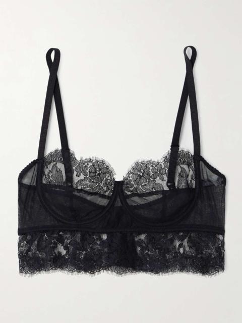 Chantilly lace-trimmed tulle underwired bralette