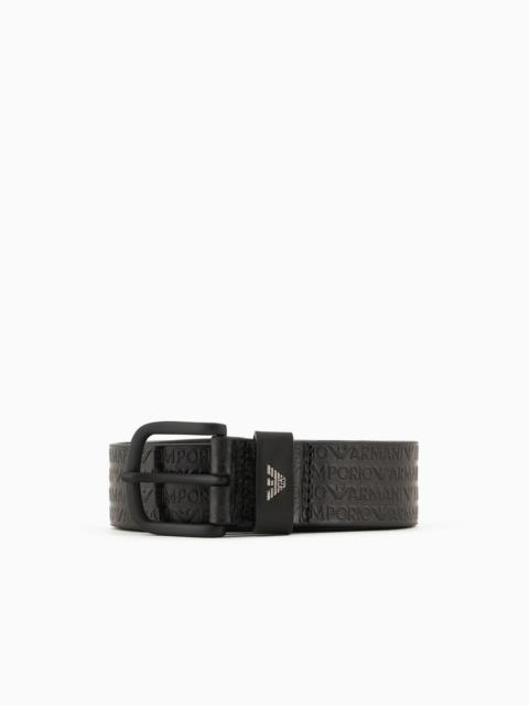 EMPORIO ARMANI Leather belt with embossed-print lettering