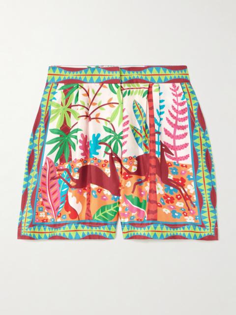 EMPORIO SIRENUSE + Louis Barthélemy Pleated Printed Silk-twill Shorts