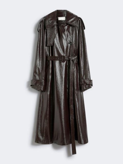 Sportmax Long trench coat with patent leather effect - RUNWAY - COFFEE