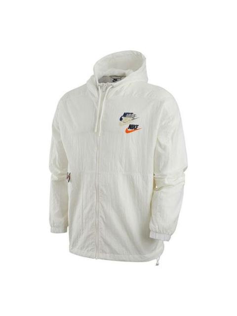 Nike Men's Nike Alphabet Logo Printing Woven Hooded Long Sleeves Jacket Autumn White DV3313-133