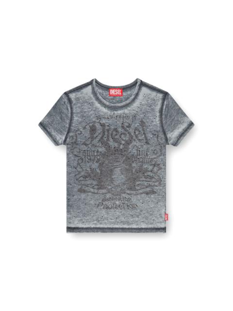 Diesel SLIM JERSEY T-SHIRT WITH PRINT AND STUDS