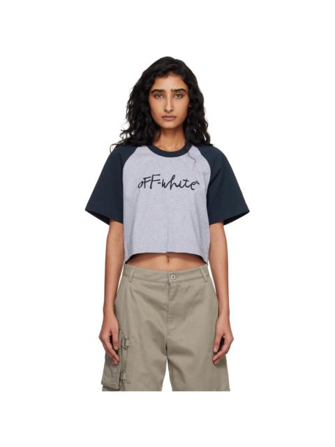 Off-White Gray & Navy 'OW' Embroidered Script T-shirt