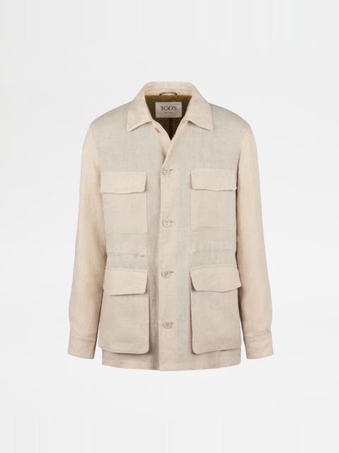 Tod's FIELD JACKET IN LINEN - BEIGE