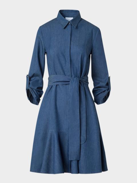 AKRIS Tie-Waist Cotton Denim Shirtdress