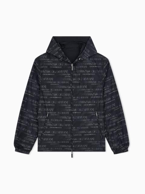 EMPORIO ARMANI HOODED BLOUSON JACKET WITH A ZIP AND AN ALL-OVER PRINT