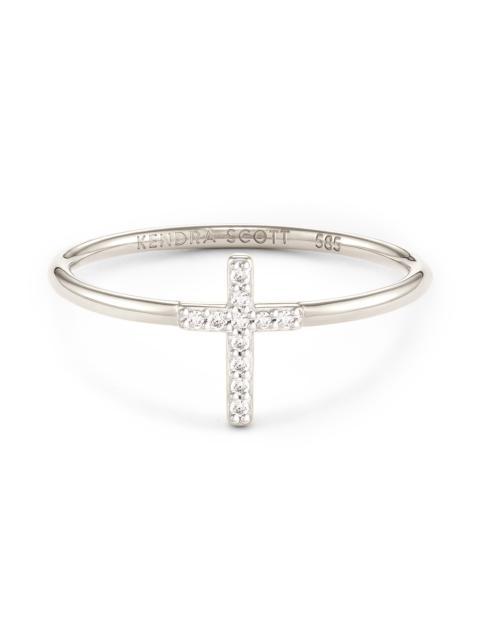 KENDRA SCOTT Cross 14k White Gold Band Ring in White Diamond