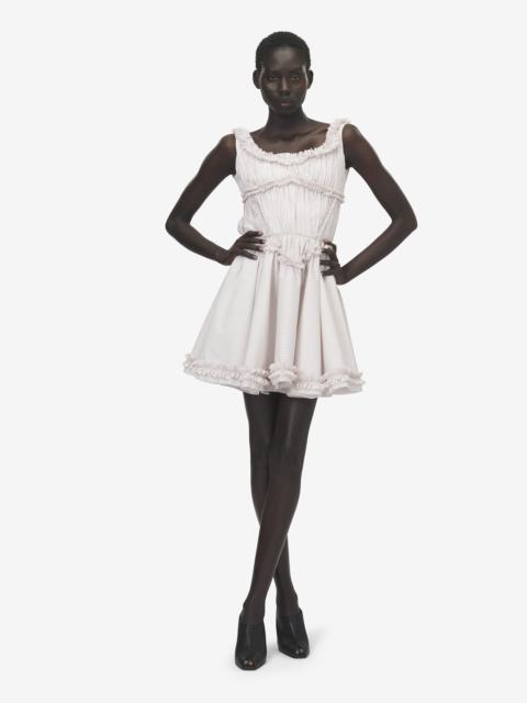 Alexander McQueen Pleated Ruffle Pinstripe Mini Dress