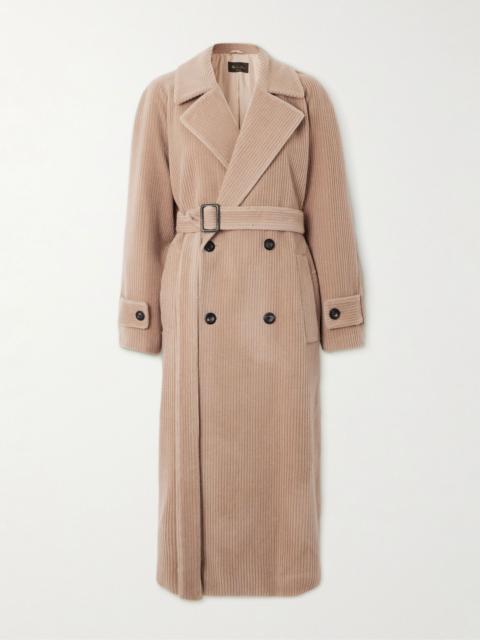 Loro Piana Double-breasted belted cashmere-corduroy coat Beige