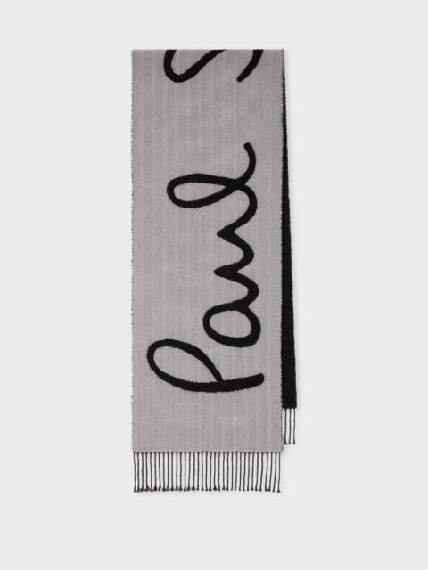 Paul Smith Women's Grey and Black Herringbone Logo Scarf
