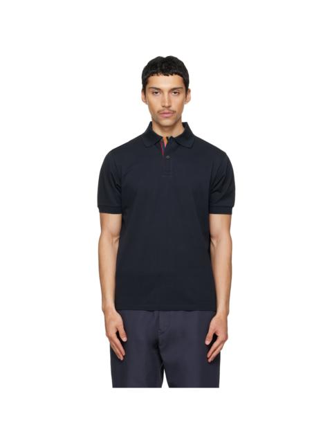 Paul Smith Navy Cotton 'Artist Stripe' Placket Polo