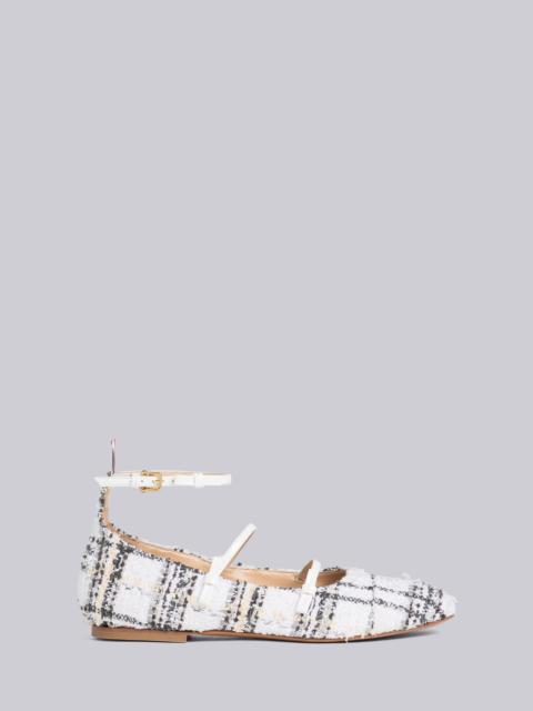 Thom Browne Plaid Ribbon Tweed Bow Strap Ballet Flat
