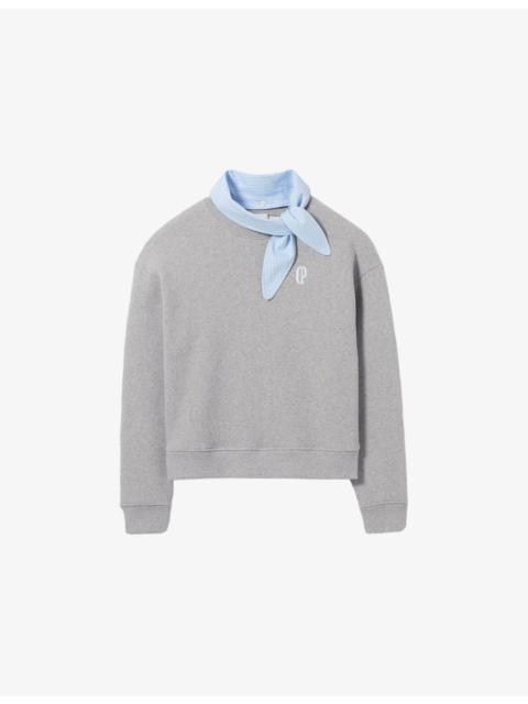 Claudie Pierlot Scarf-Collar Brand-Embroidered Cotton-Blend Sweatshirt