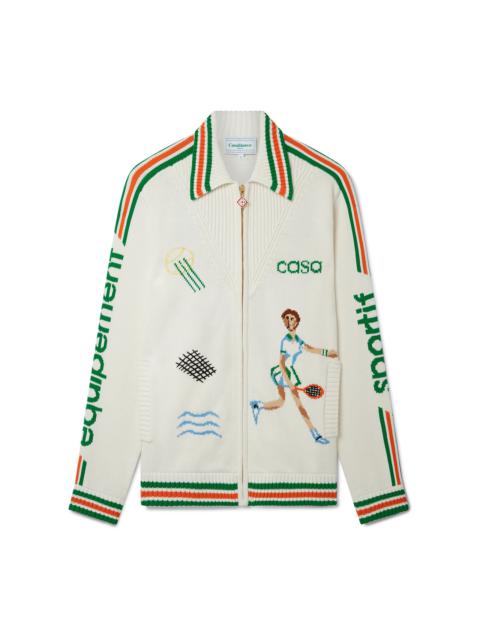 【関税込み】Casablanca ホワイト Le Jeu ジップアップセーター White 'Le Jeu' Zip-Up Sweater by Casablanca on Sale