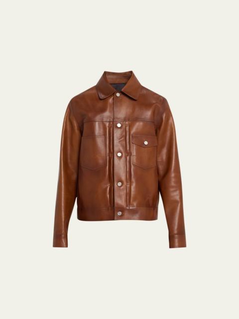 Berluti Men's Leather Trucker Jacket