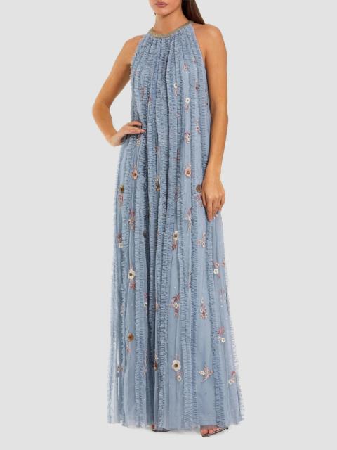 MAC DUGGAL Women's Ruffled Floral Mesh Maxi Dress - Blue Multi