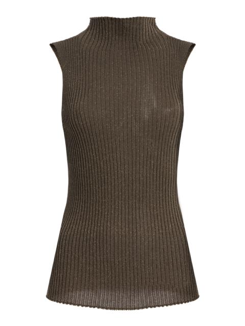 LESET Blake Ribbed-Knit Turtleneck Top green