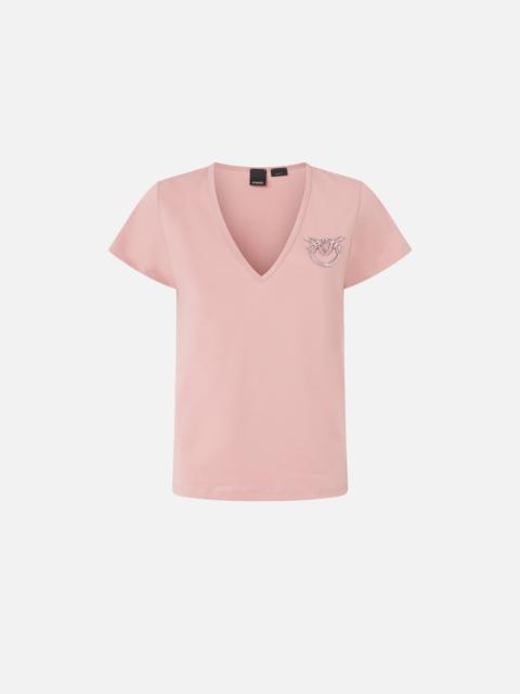 PINKO V-NECK T-SHIRT WITH JEWEL EMBROIDERY