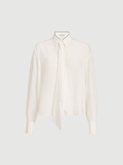 Brunello Cucinelli Silk crêpe de Chine shirt with tie and shiny collar