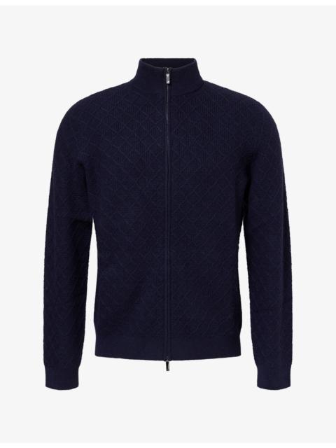 EMPORIO ARMANI Cross-Pattern Zip-Through Cashmere And Wool Blend Jacket