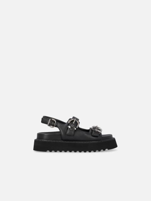 PINKO NAPPA LEATHER SANDALS WITH STRAPS AND WEDGE HEEL