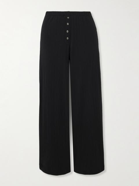 LESET Boxer Pointelle-knit Cotton Wide-leg Pants