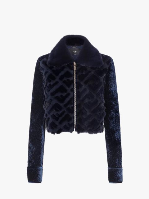 FENDI Blue shearling and mink jacket