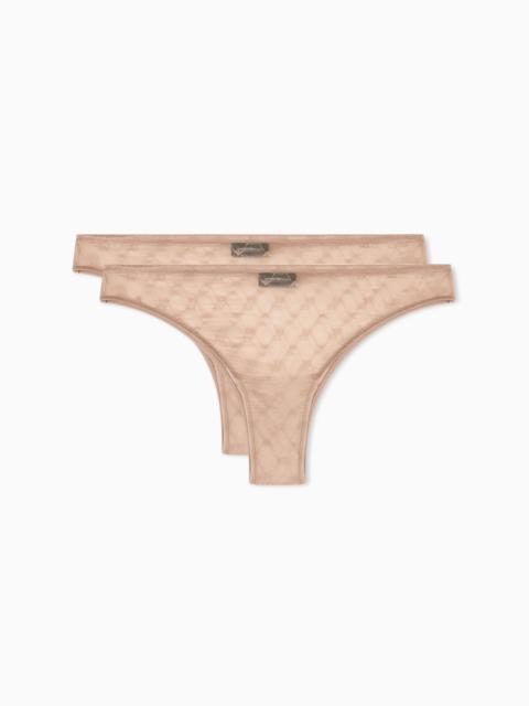 EMPORIO ARMANI TWO-PACK OF ASV RECYCLED MESH BRAZILIAN BRIEFS WITH ALL-OVER EAGLE LOGO