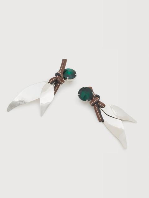 Marni PALLADIUM LEAF CHARM LEATHER EARRINGS