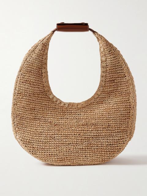STAUD Moon Large Leather-trimmed Raffia Tote
