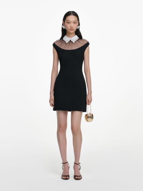 self-portrait Black Crepe Contrast Collar Mini Dress