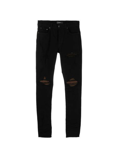 distressed ultra suede jeans