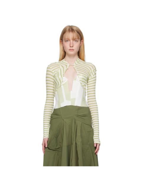 TALIA BYRE Green & Beige Striped Cardigan