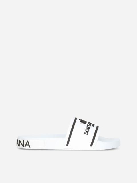 Dolce & Gabbana Rubber beachwear sliders with Dolce&Gabbana milano and crown