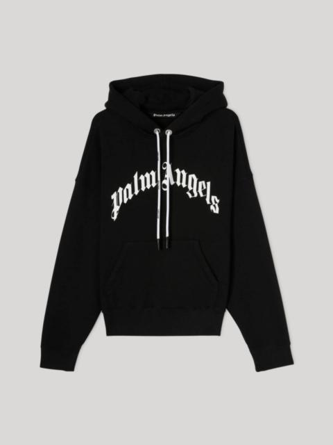 curved logo-print hoodie