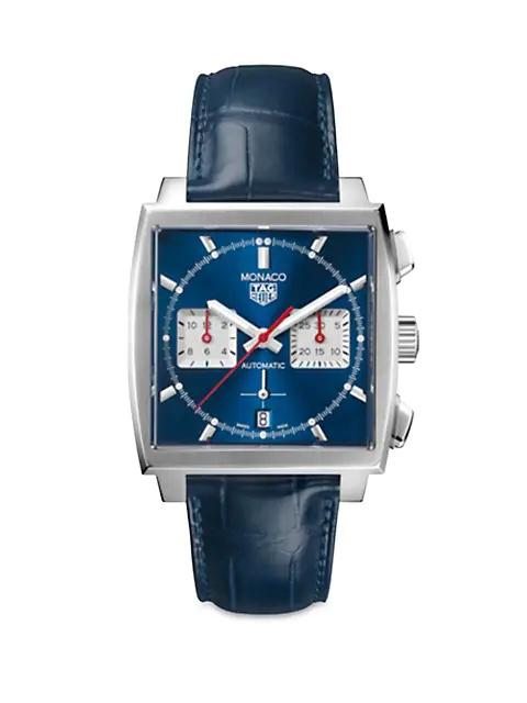 TAG Heuer Monaco Stainless Steel & Blue Dial Chronograph 39MM Alligator-Strap Watch